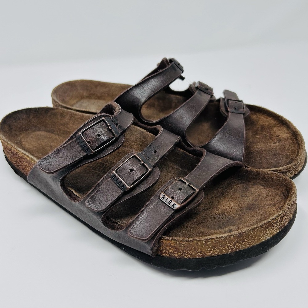 Birkenstock Florida Brown Three Strap  Womens Size 38 (8) Sandals CLEAN